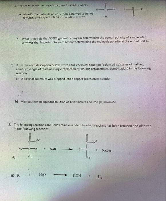 Solved 1 To the right are the Lewis Structures for CHF and | Chegg.com