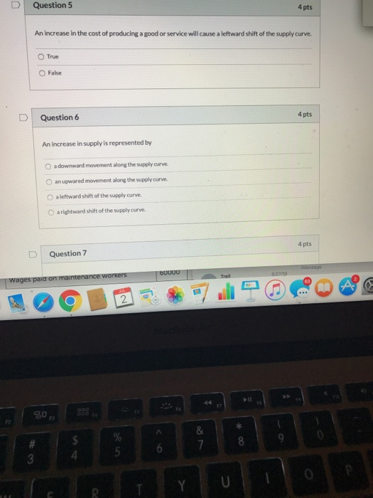 Solved Question 5 4 pts An increase in the cost of producing | Chegg.com