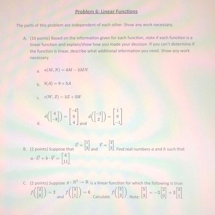 Solved Problem 6: Linear Functions The parts of this problem | Chegg.com
