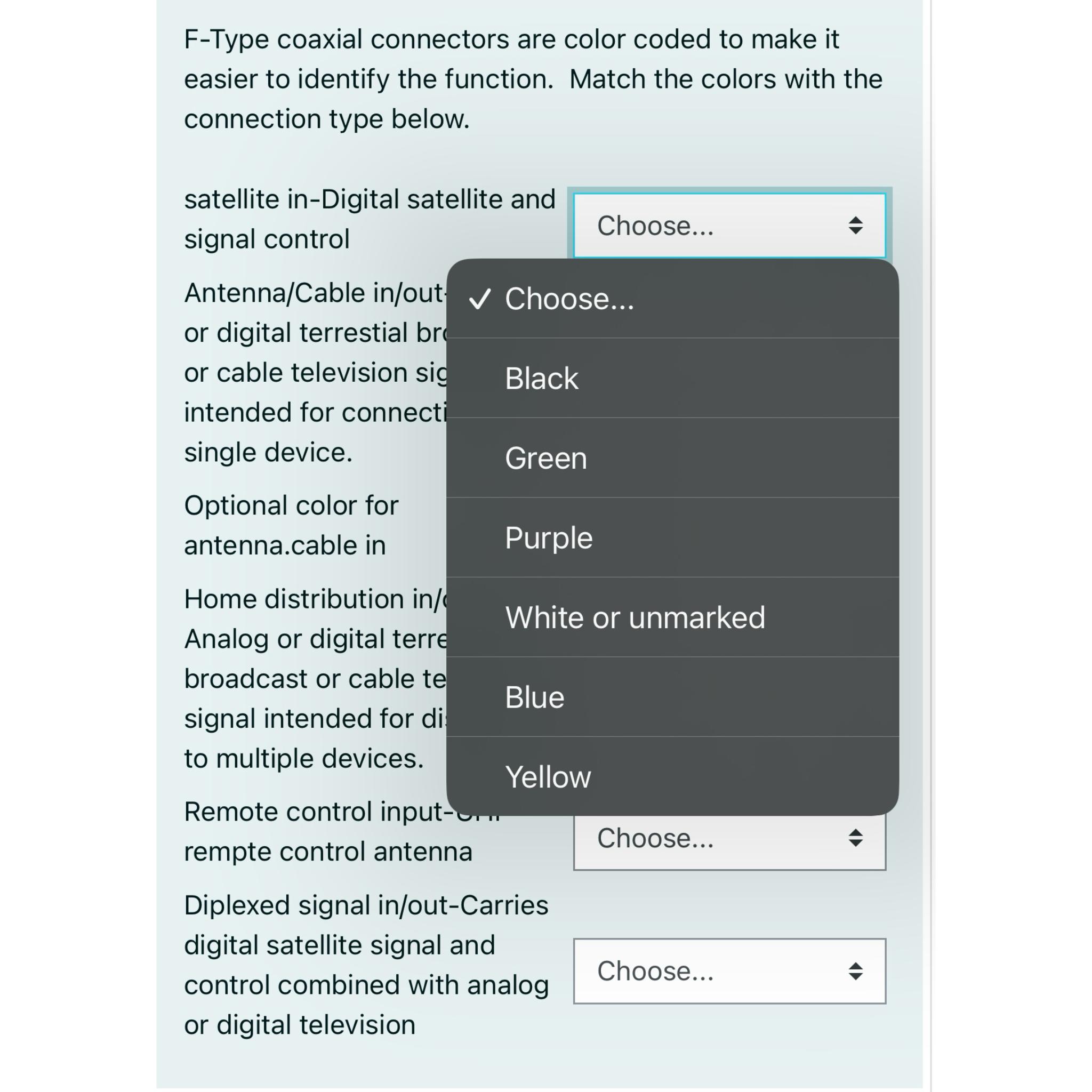 Solved FType coaxial connectors are color coded to make it