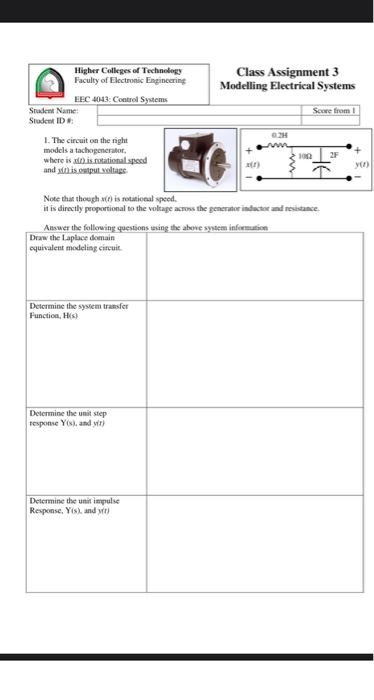 Solved Class Assignment 3 Modelling Electrical Systems Score | Chegg.com