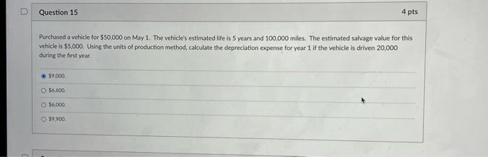 Solved Purchased A Vehicle For $50,000 On May 1. The | Chegg.com