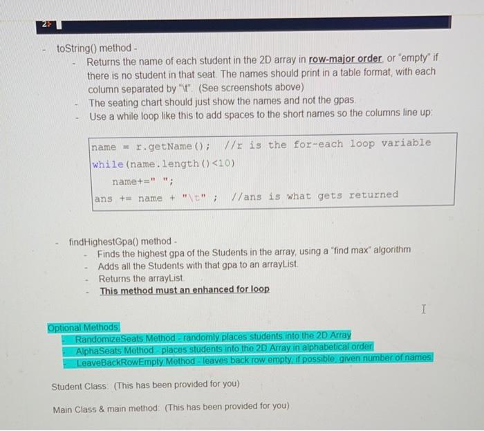 Solved AP Java Seating Chart Program (16 pts All Tasks)