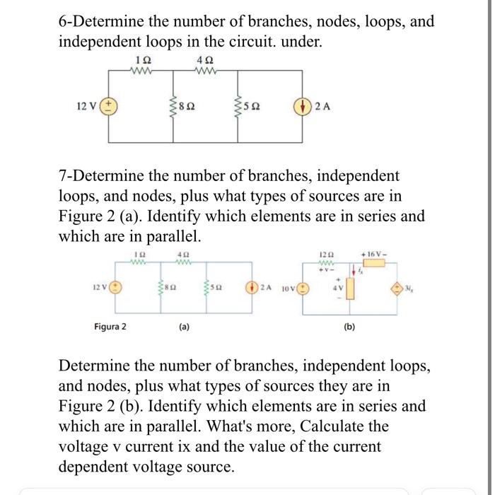 6-Determine the number of branches, nodes, loops, and independent loops in the circuit. under.
7-Determine the number of bran