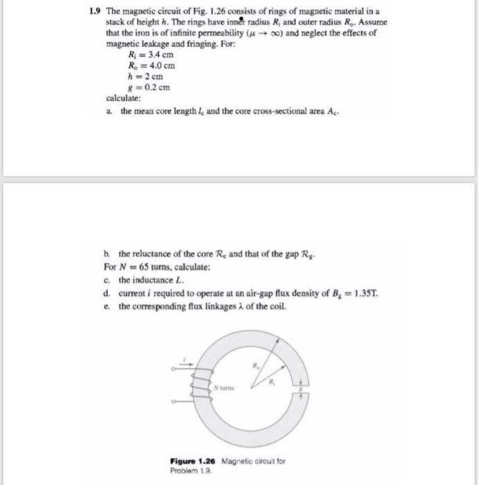 Solved 1.9 The magnetic circuit of Fig. 1.26 consists of | Chegg.com