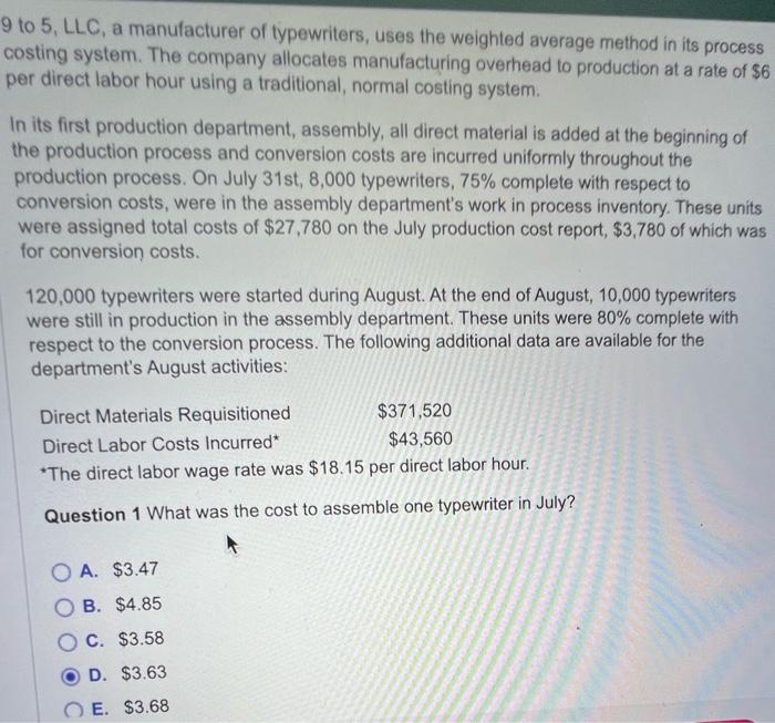 Solved 20,000 typewriters were started during August. At the | Chegg.com