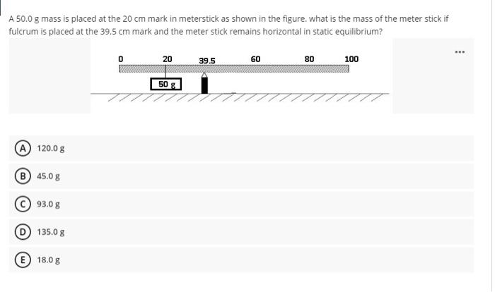 Solved A 50.0 g mass is placed at the 20 cm mark in | Chegg.com