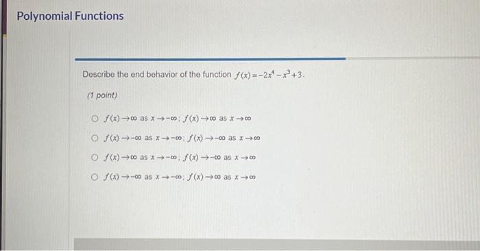 algebra 2 assignment describe the end behavior of each function