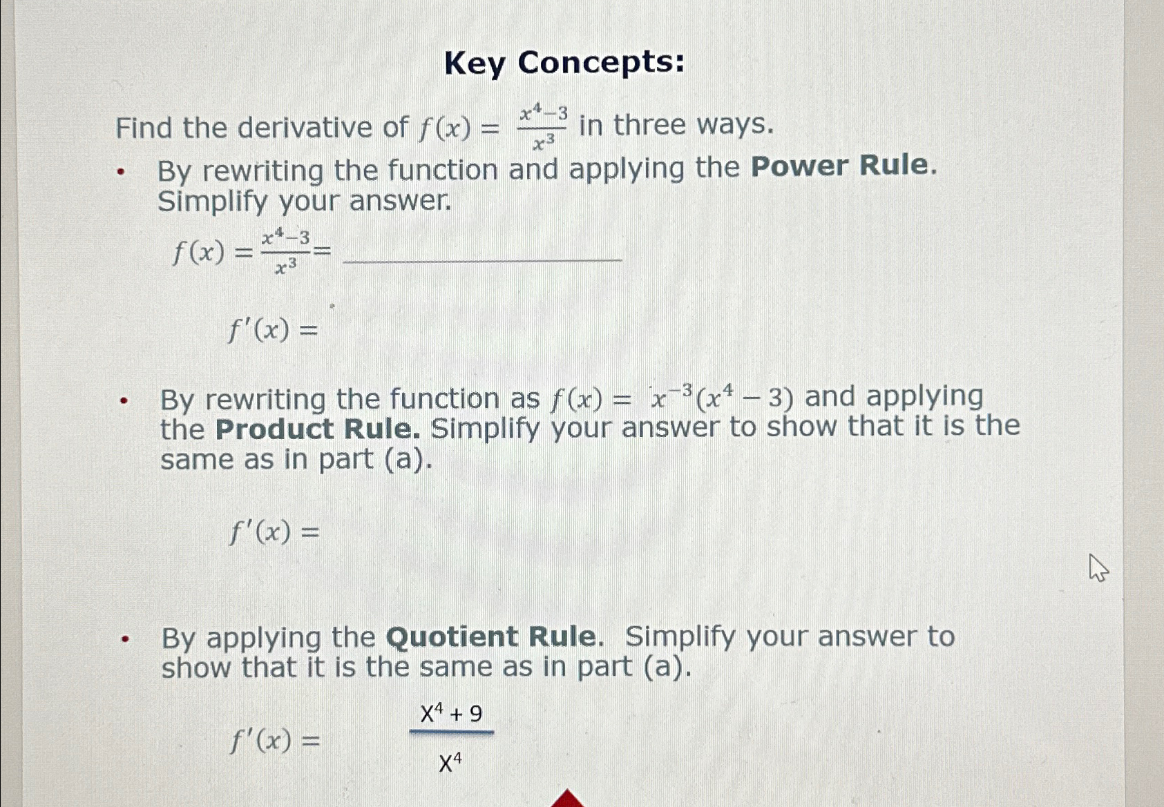 Solved Key Concepts:Find the derivative of f(x)=x4-3x3 ﻿in | Chegg.com