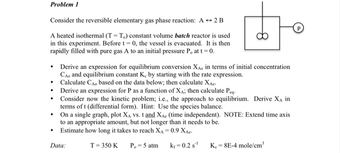 Solved Problem 1 Consider the reversible elementary gas | Chegg.com