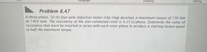 Solved Problem 8.45 A three-phase eight-pole 50 Hz induction | Chegg.com
