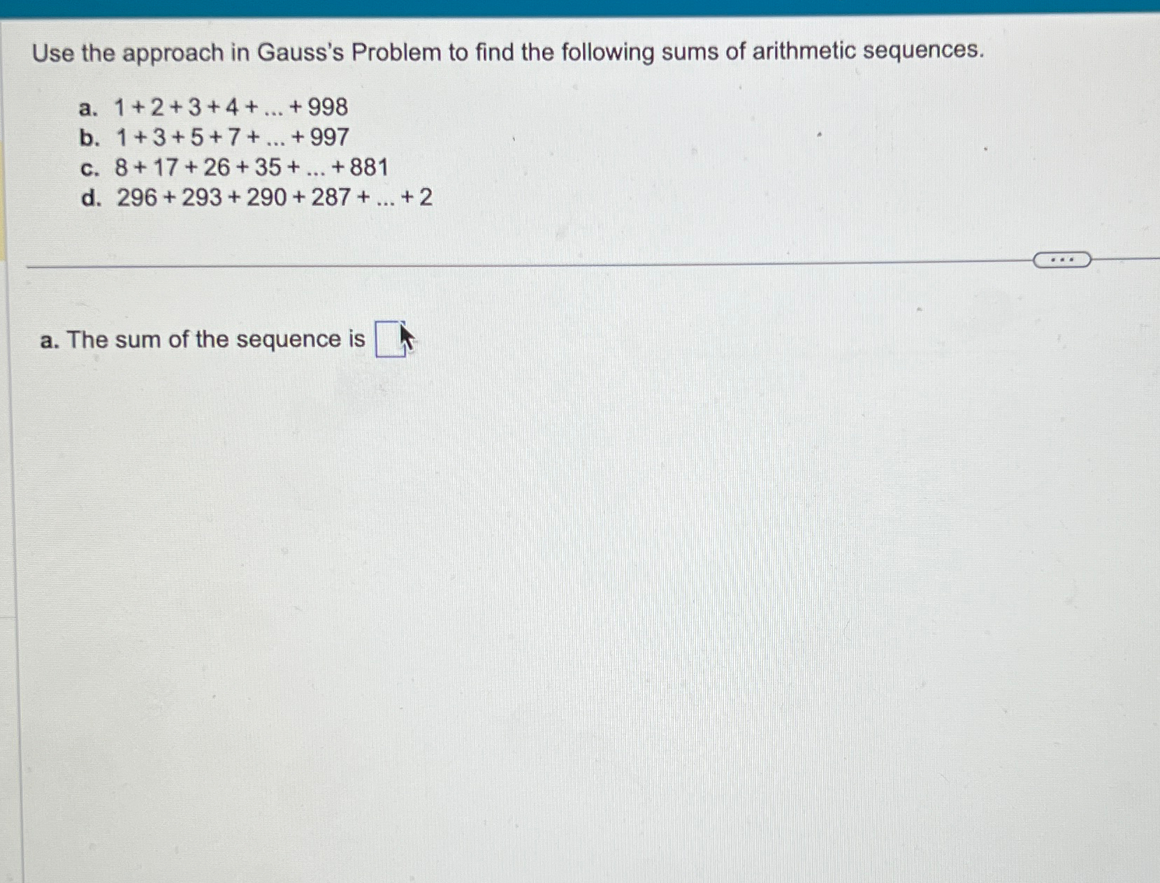 Solved Use the approach in Gauss's Problem to find the | Chegg.com