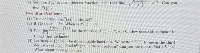 Solved (4) Suppose f(x) is a continuous function, such that | Chegg.com