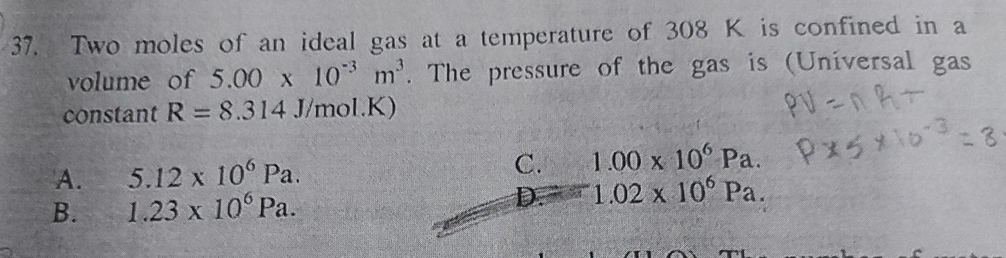 Solved 37. Two moles of an ideal gas at a temperature of 308 | Chegg.com