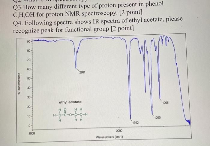 Q3 How many different type of proton present in phenol \( \mathrm{C}_{6} \mathrm{H}_{5} \mathrm{OH} \) for proton NMR spectro