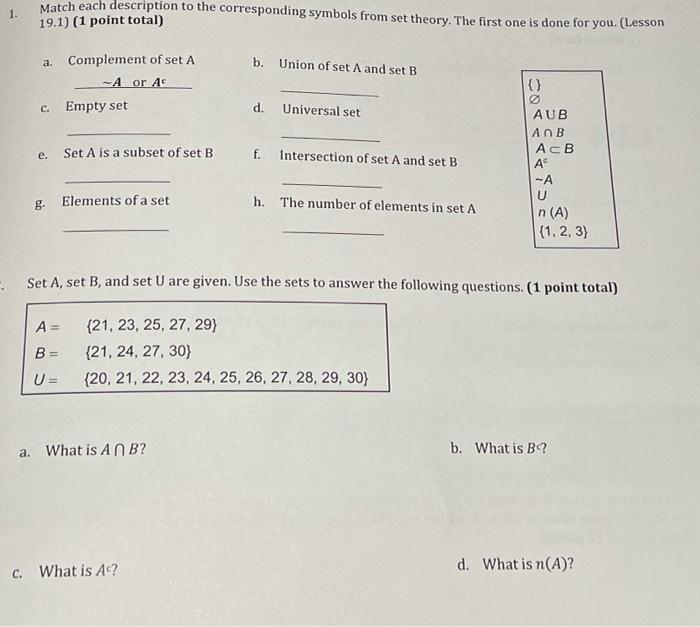 Solved Match each description to the corresponding symbols | Chegg.com