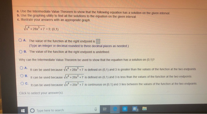 Solved a. Use the intermediate Value Theorem to show that | Chegg.com