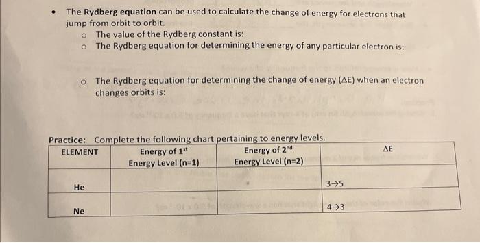 Solved - The Rydberg equation can be used to calculate the | Chegg.com