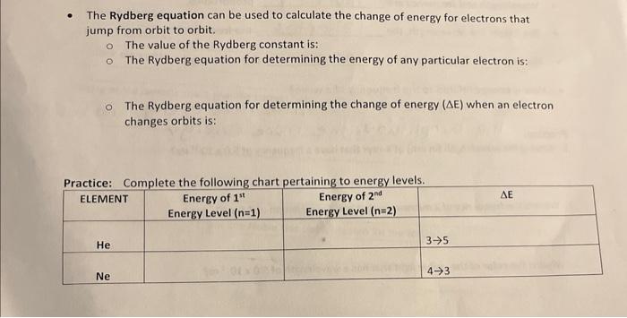 Solved The Rydberg Equation Can Be Used To Calculate The