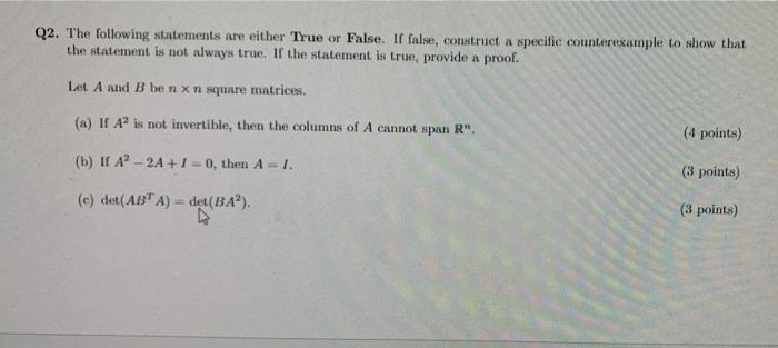 Solved Q2. The following statements are either True or | Chegg.com