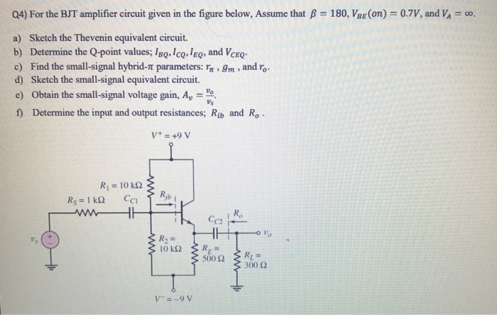 Solved Q4) For the BJT amplifier circuit given in the figure | Chegg.com