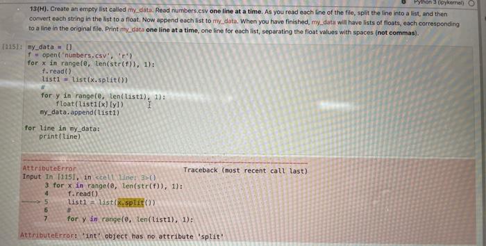 Solved 13(H). Create an empty list called my data. Read | Chegg.com