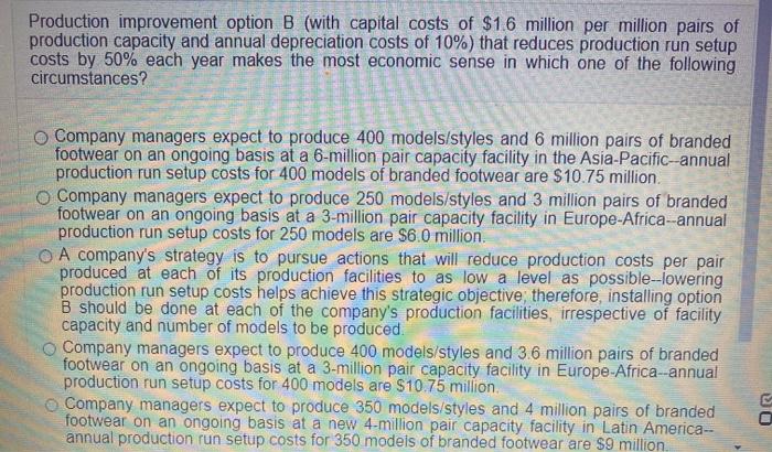 Solved Production Improvement Option B (with Capital Costs | Chegg.com