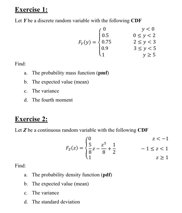 Solved Exercise 1: Let Y Be A Discrete Random Variable With | Chegg.com