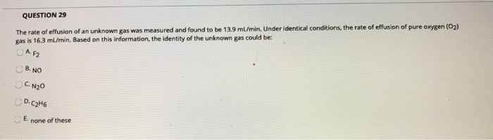 Solved Question 29 The Rate Of Effusion Of An Unknown Gas 5832