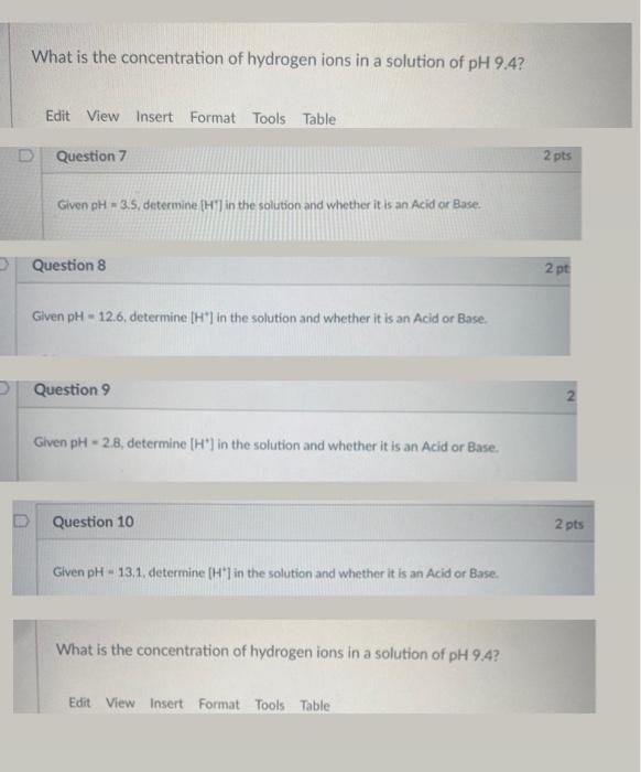 Solved What is the concentration of hydrogen ions in a | Chegg.com