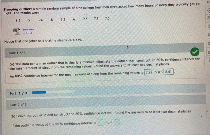 Solved Sleeping outlier: A simple random sample of nine | Chegg.com