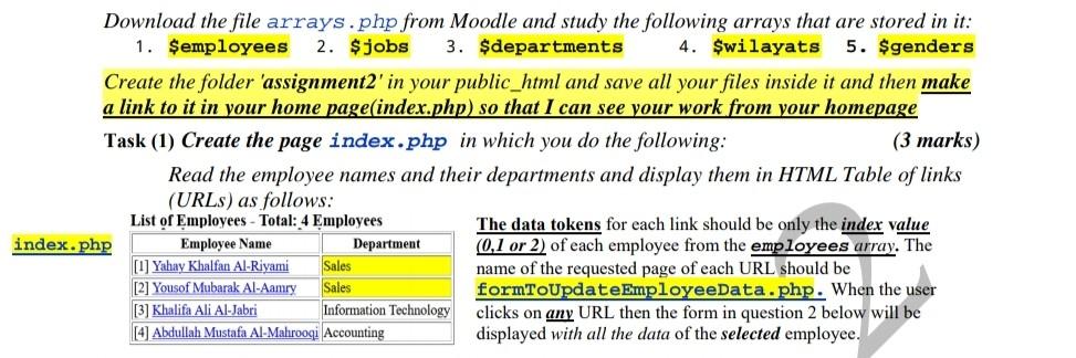 Download the file arrays.php from Moodle and study | Chegg.com