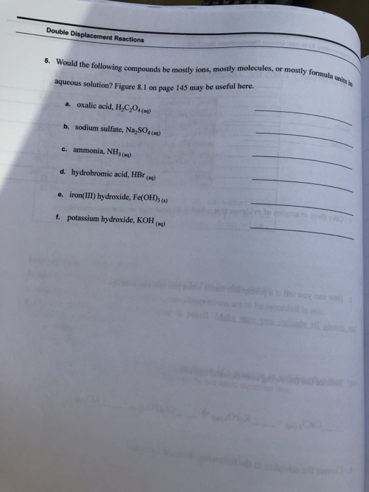 Solved Prelaboratory Exercise Double Displacement Reactions