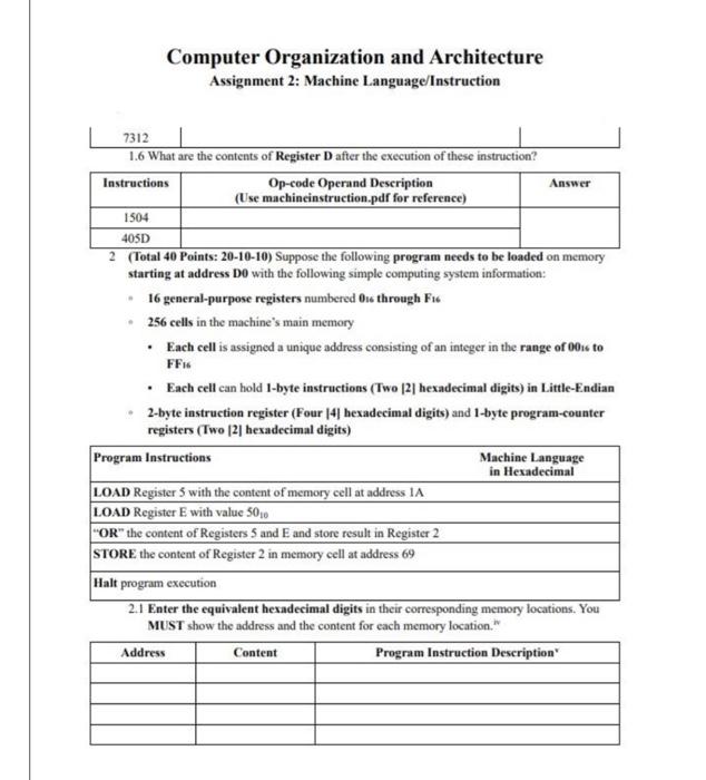 assignment of computer organization and architecture