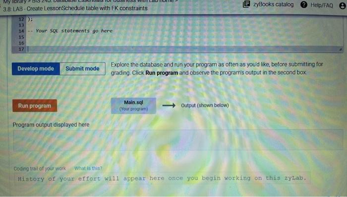 Solved Create the LessonSchedule table with columns: - | Chegg.com