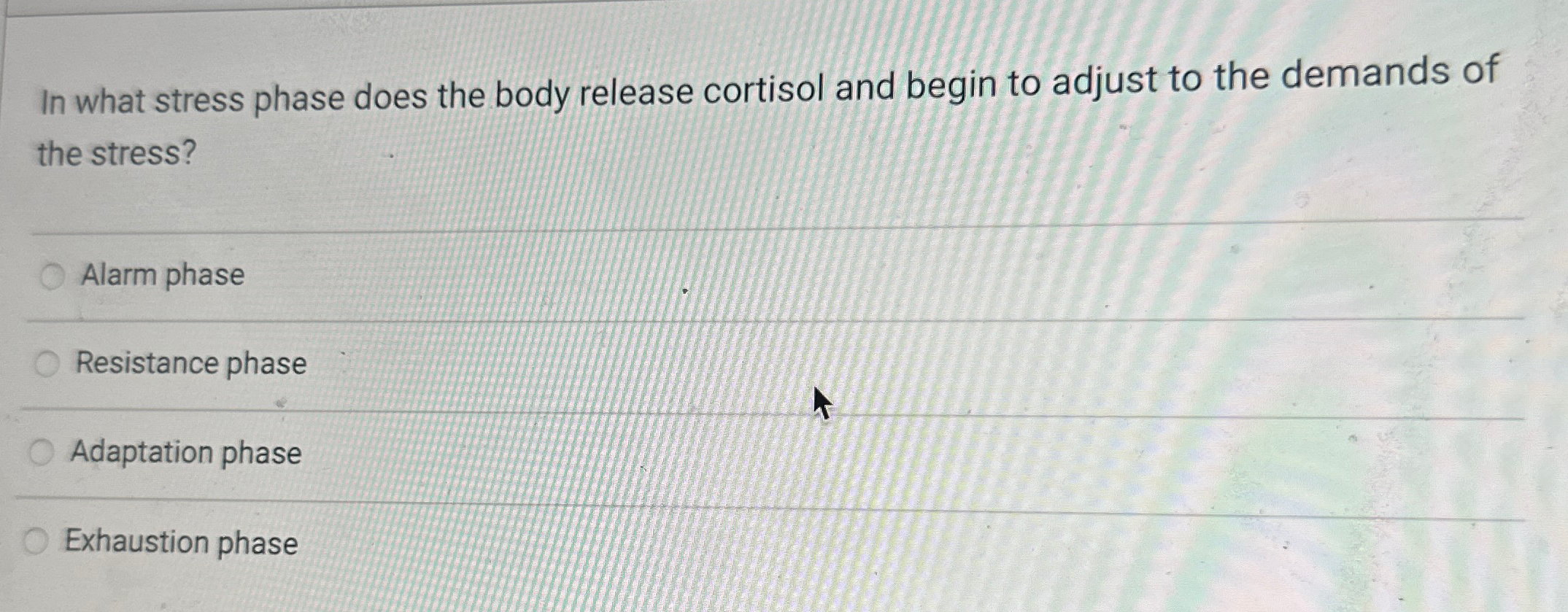 Solved In what stress phase does the body release cortisol | Chegg.com