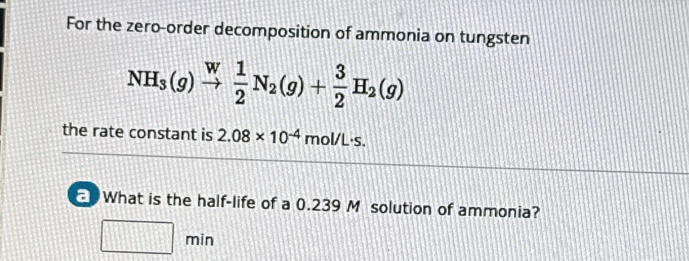Solved For the zero-order decomposition of ammonia on | Chegg.com