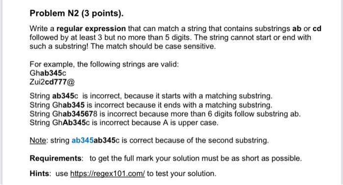 Solved Problem N2 (3 points). Write a regular expression | Chegg.com