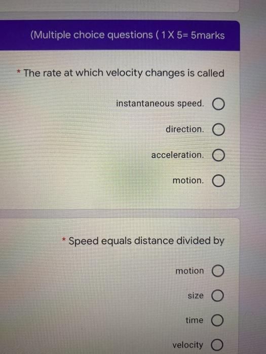 Solved (Multiple choice questions ( 1 X 5= 5marks * The rate 