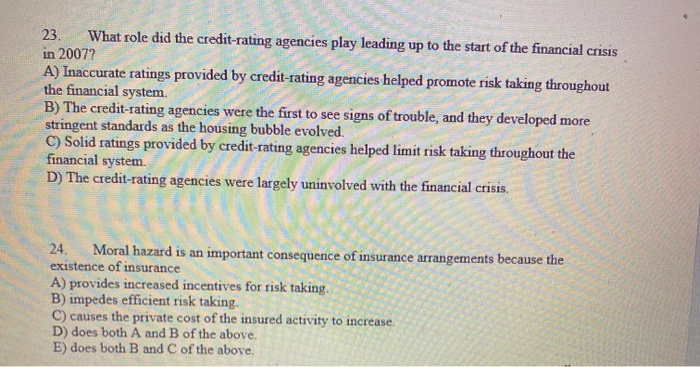 Solved 23 What Role Did The Credit rating Agencies Play Chegg
