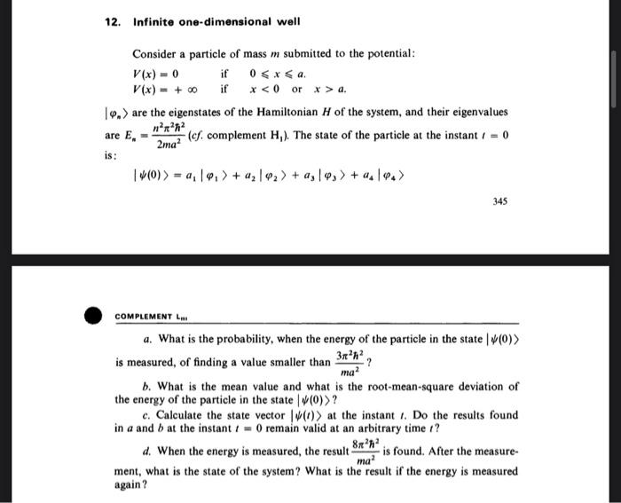 Solved 12. Infinite one-dimensional well Consider a particle | Chegg.com