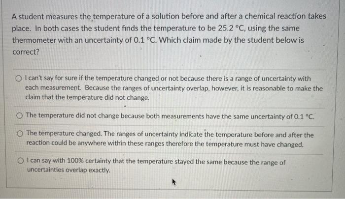 Solved A student measures the temperature of a solution | Chegg.com