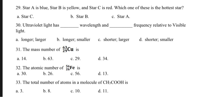 Solved 29. Star A Is Blue, Star B Is Yellow, And Star C Is | Chegg.com