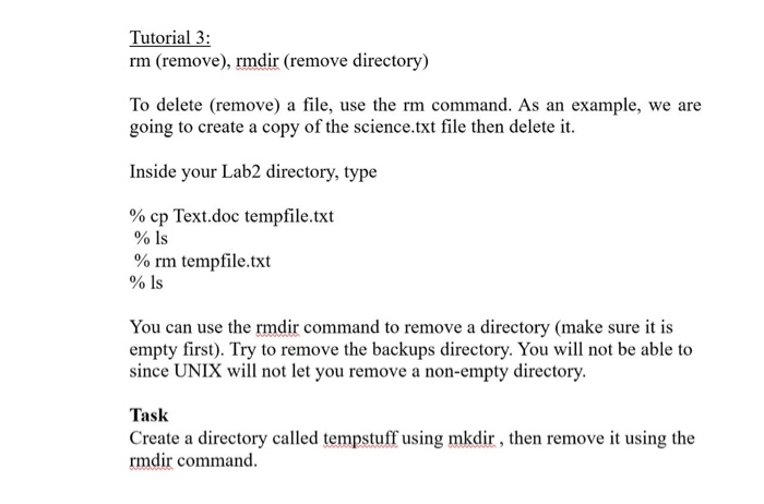 Solved Tutorial 3: rm (remove), rmdir (remove directory) To | Chegg.com