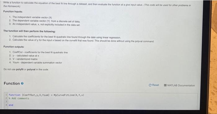 Solved Write a function to calculate the equation of the | Chegg.com