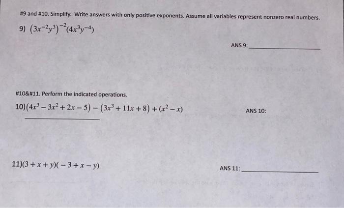 Solved #9 and #10. Simplify. Write answers with only | Chegg.com