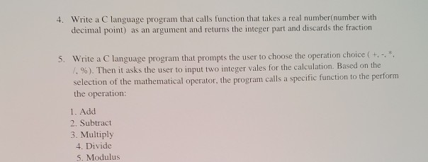 Solved 4. Write a C language program that calls function | Chegg.com
