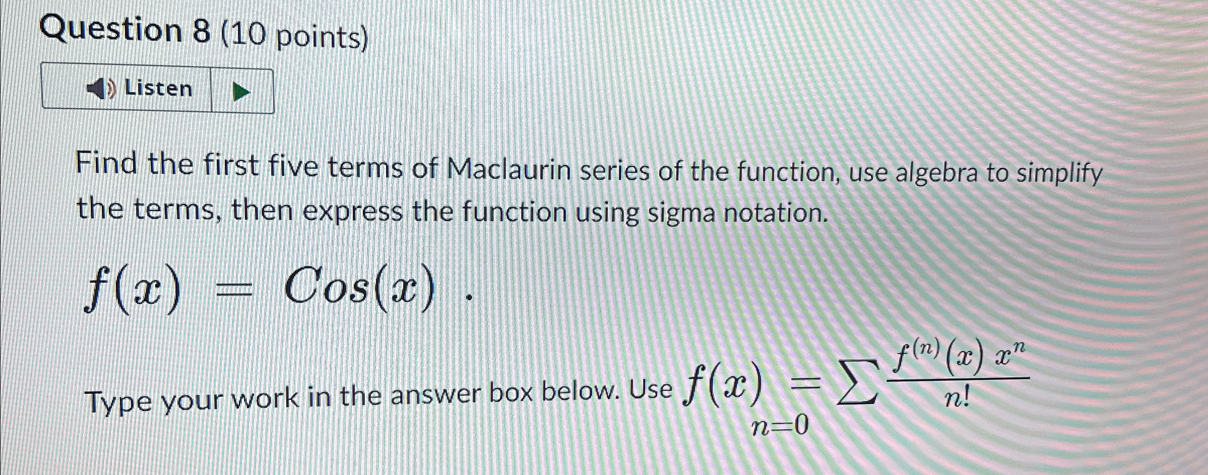 Solved Question 8 (10 ﻿points)ListenFind the first five | Chegg.com