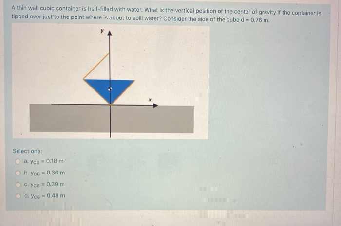 Solved A thin wall cubic container is half-filled with | Chegg.com