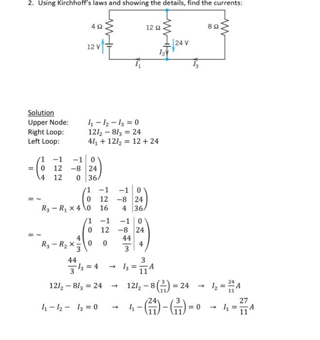 Solved 2. 2. Solve for the currents in the follwing system: | Chegg.com